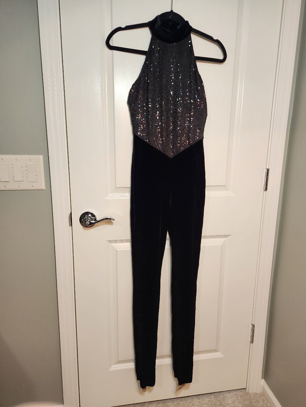 Revolution Black Velvet Jumpsuit with Sequined Halter Bodice - Picture 2 of 9